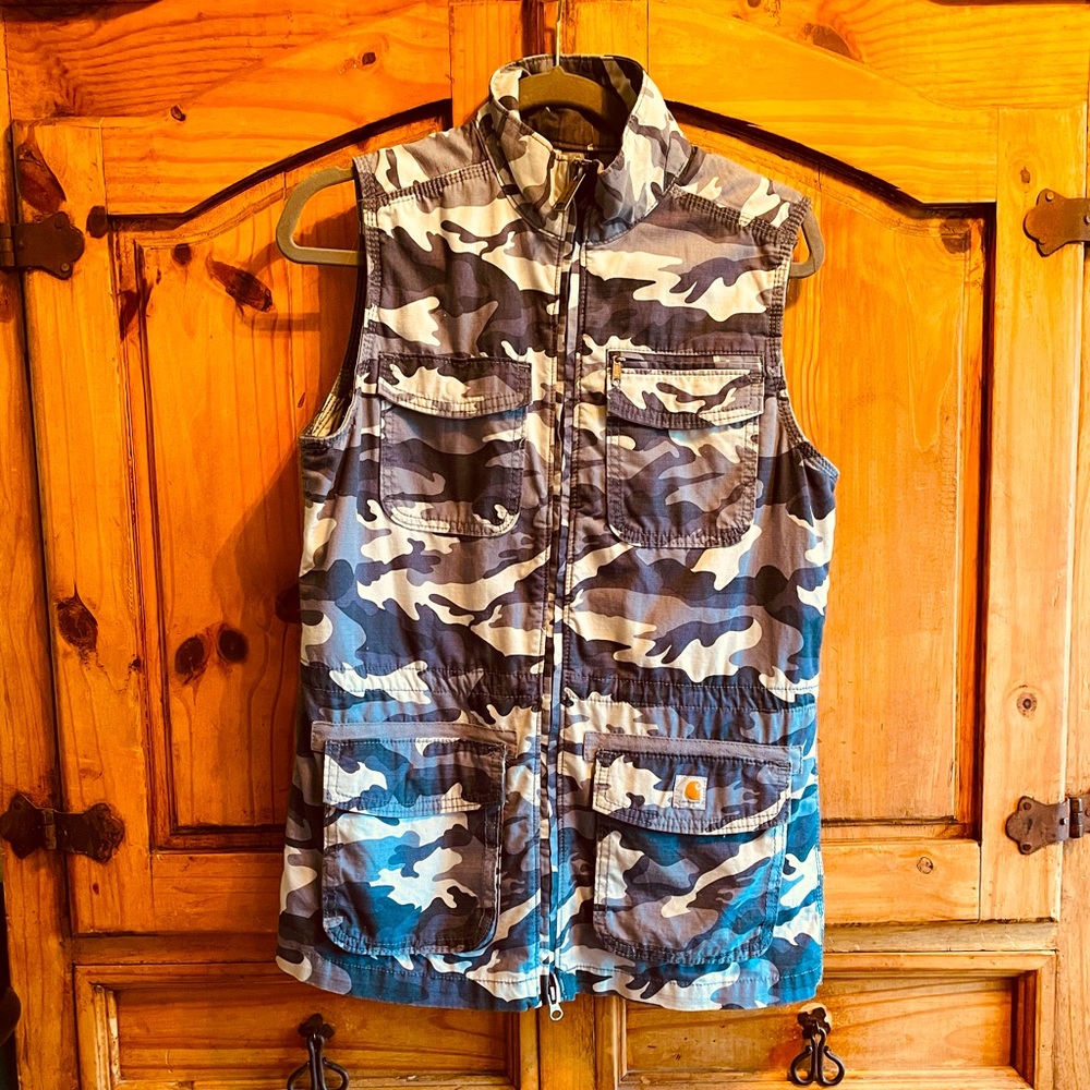 Carhartt El Paso Utility Vest in Grey Blue Camouflage Relaxed Fit work vest